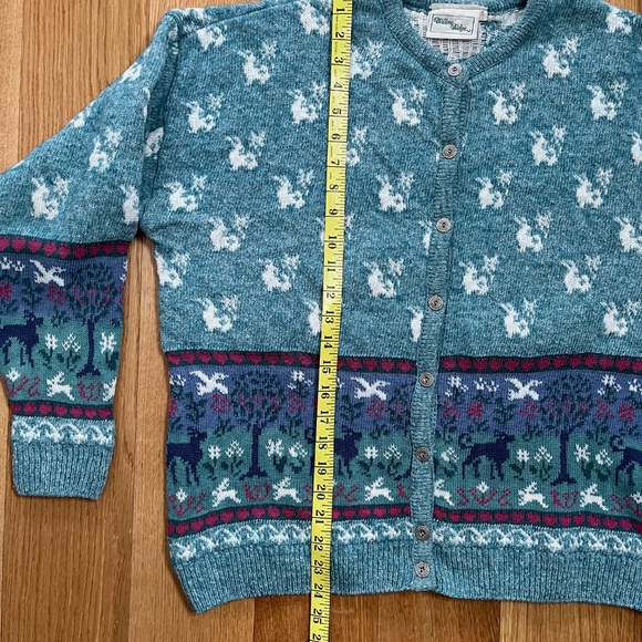 Vintage Willow Ridge Blue Fair Isle Forest Theme Cardigan - Picture 9 of 9